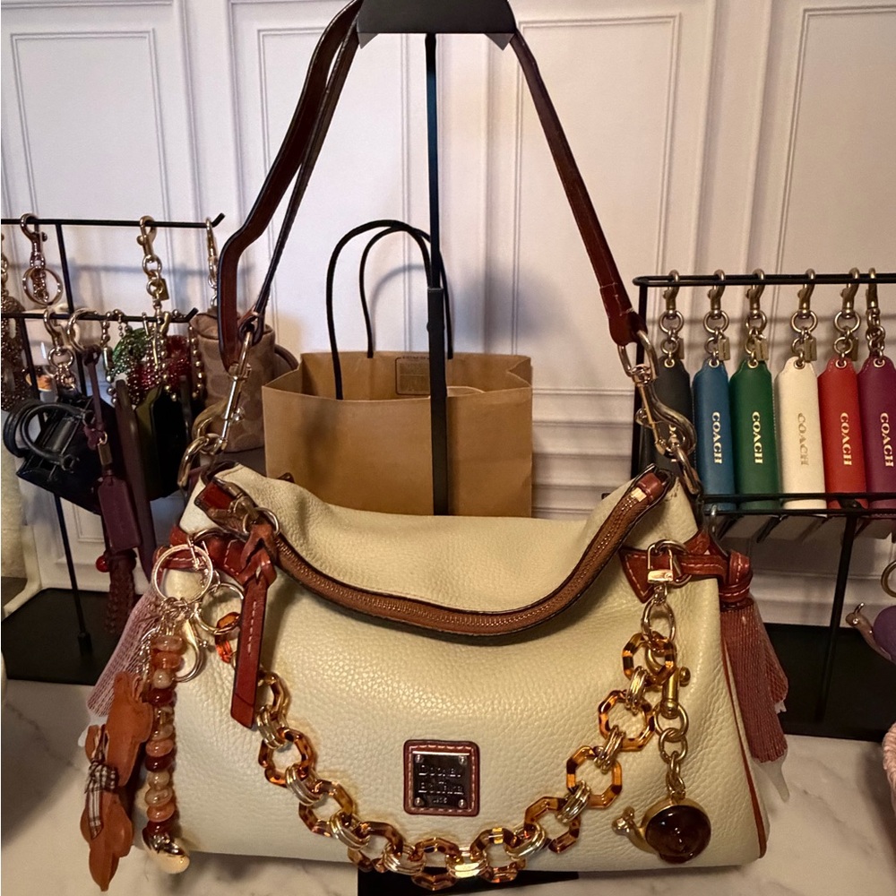 Dooney & Bourke Cream Leather Hobo with Brown Trim
